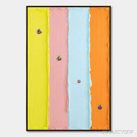 BUYARTVIEW Candy Stripe Serenade – Minimalist Pastel Textured Oil Painting - image 1