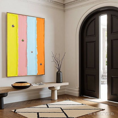 BUYARTVIEW Candy Stripe Serenade – Minimalist Pastel Textured Oil Painting - image 4