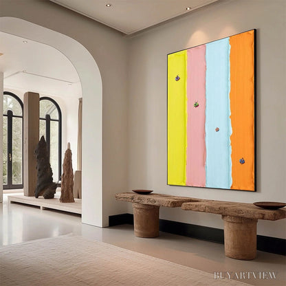 BUYARTVIEW Candy Stripe Serenade – Minimalist Pastel Textured Oil Painting - image 5