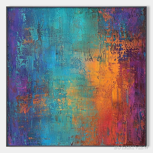 BUYARTVIEW Celestial Fusion – Textured Abstract Oil Painting in Turquoise - image 1