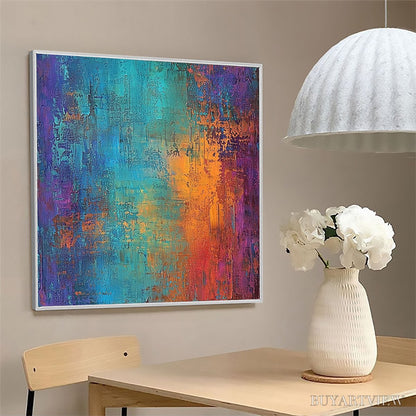 BUYARTVIEW Celestial Fusion – Textured Abstract Oil Painting in Turquoise - image 3