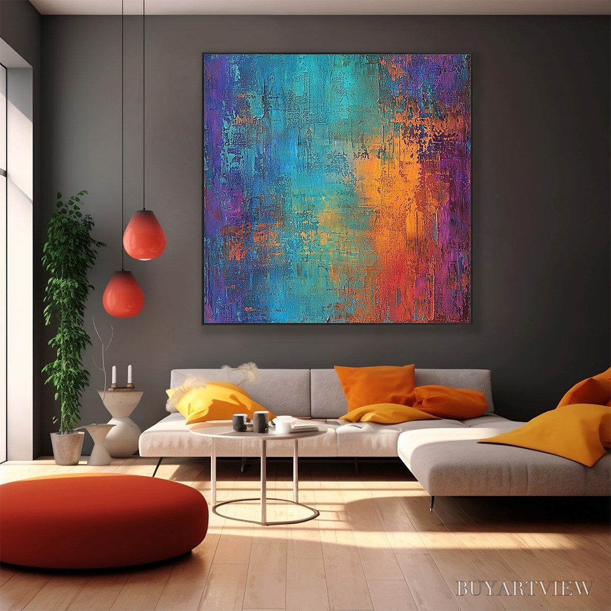 BUYARTVIEW Celestial Fusion – Textured Abstract Oil Painting in Turquoise - image 5