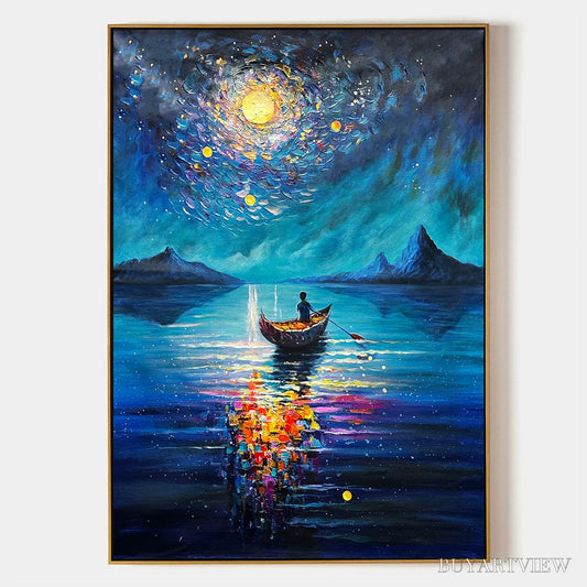 BUYARTVIEW Starry Voyage – Impressionist Nightscape Oil Painting in Blue - image 1