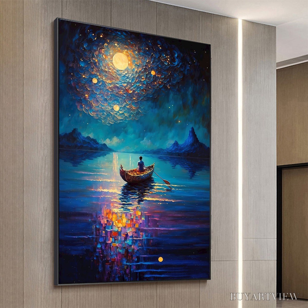 BUYARTVIEW Starry Voyage – Impressionist Nightscape Oil Painting in Blue - image 4