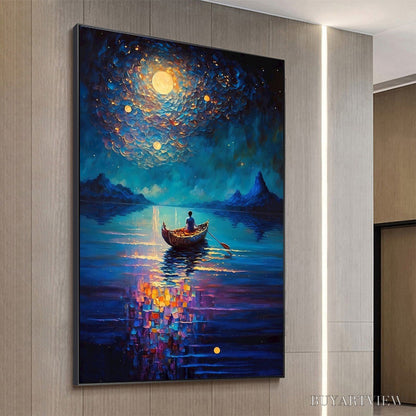 BUYARTVIEW Starry Voyage – Impressionist Nightscape Oil Painting in Blue - image 4