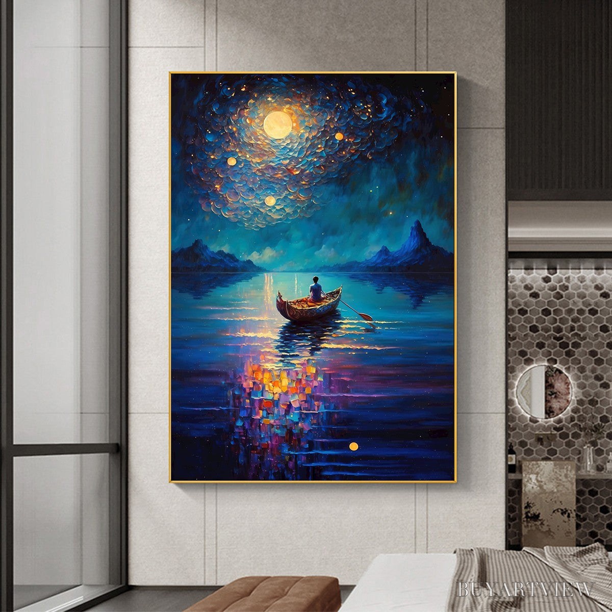 BUYARTVIEW Starry Voyage – Impressionist Nightscape Oil Painting in Blue - image 6