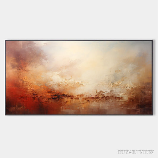 BUYARTVIEW Ember Sky – Abstract Landscape Textured Oil Painting in Warm Tones - image 1