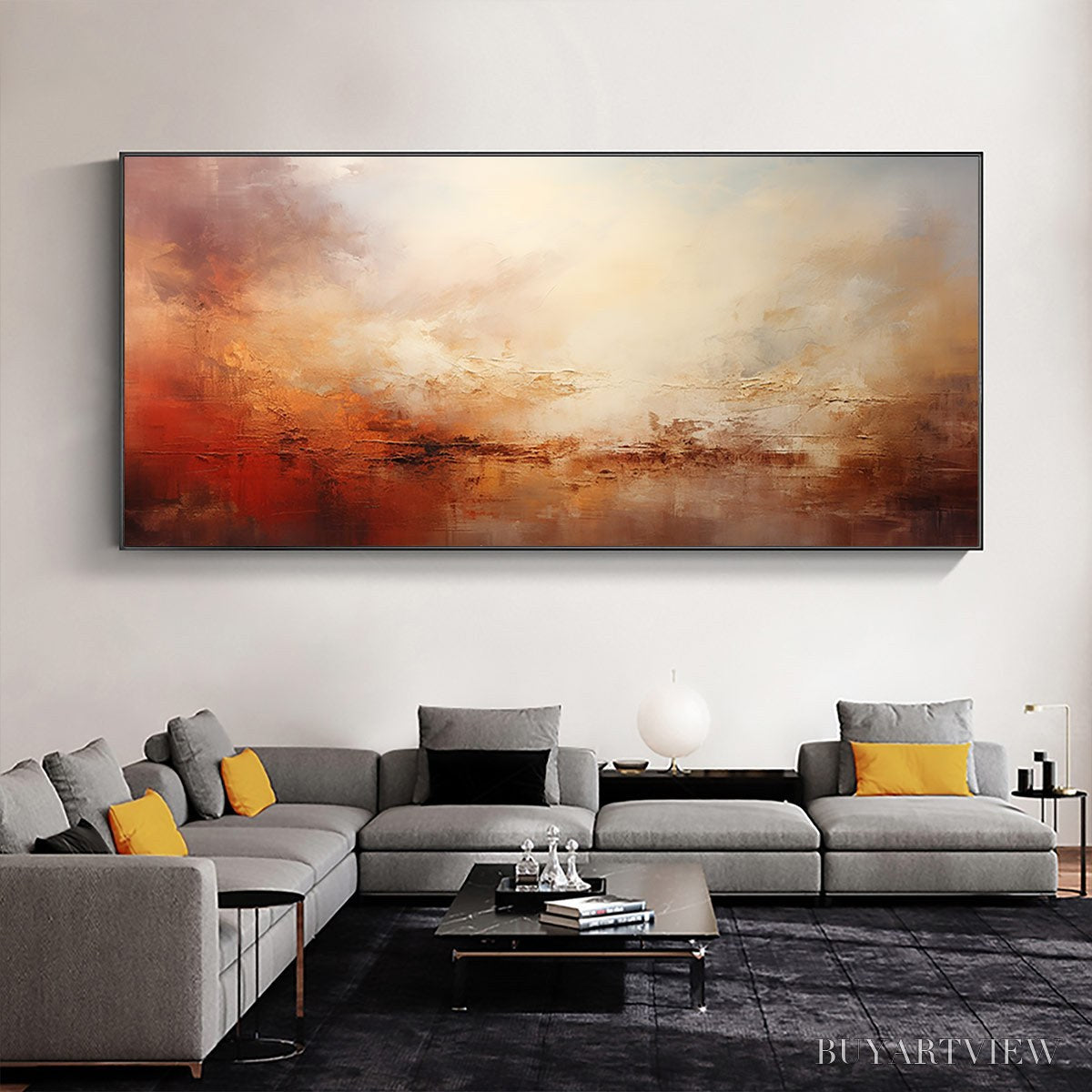 BUYARTVIEW Ember Sky – Abstract Landscape Textured Oil Painting in Warm Tones - image 2