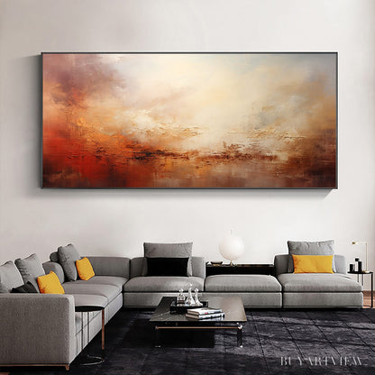 BUYARTVIEW Ember Sky – Abstract Landscape Textured Oil Painting in Warm Tones - image 2