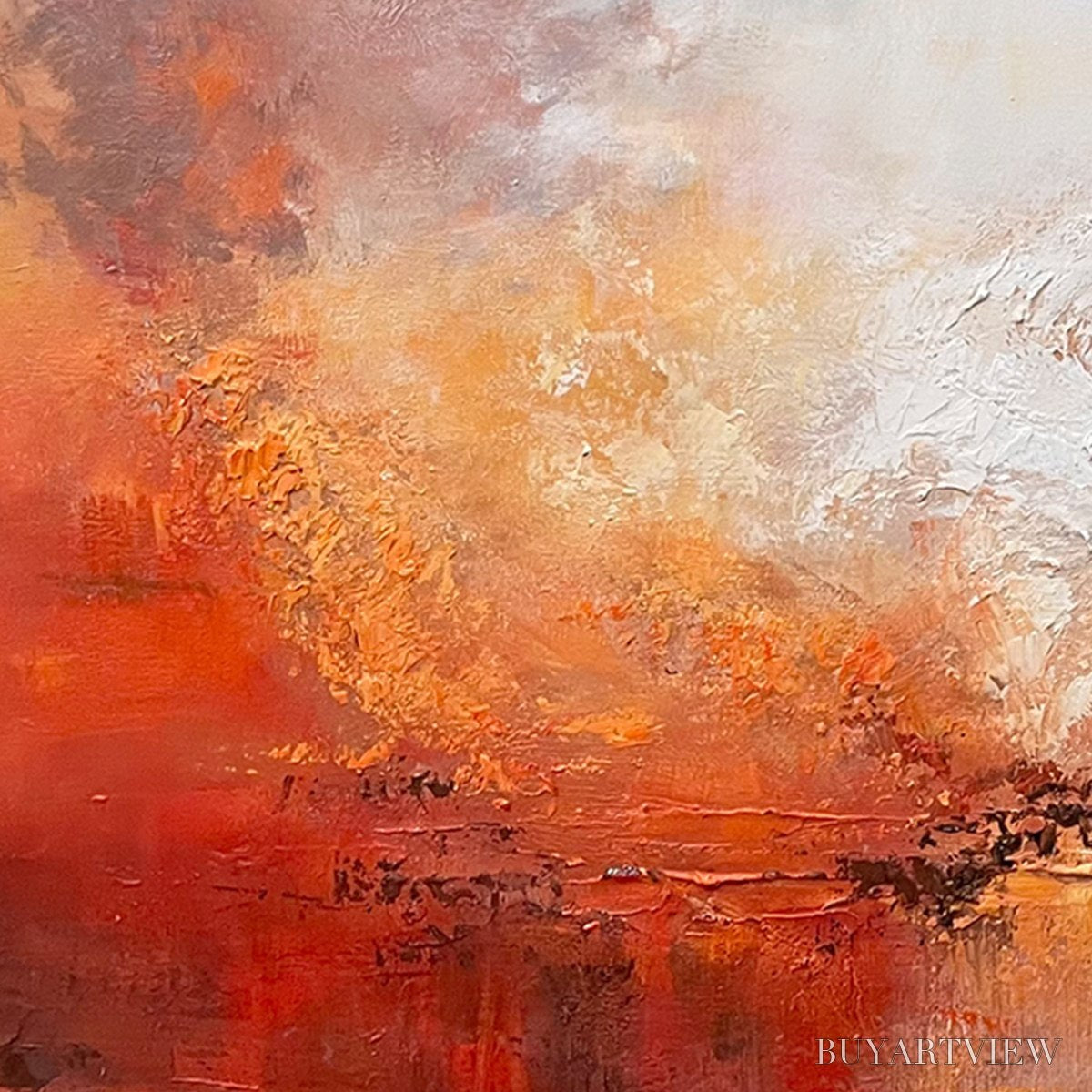 BUYARTVIEW Ember Sky – Abstract Landscape Textured Oil Painting in Warm Tones - image 3