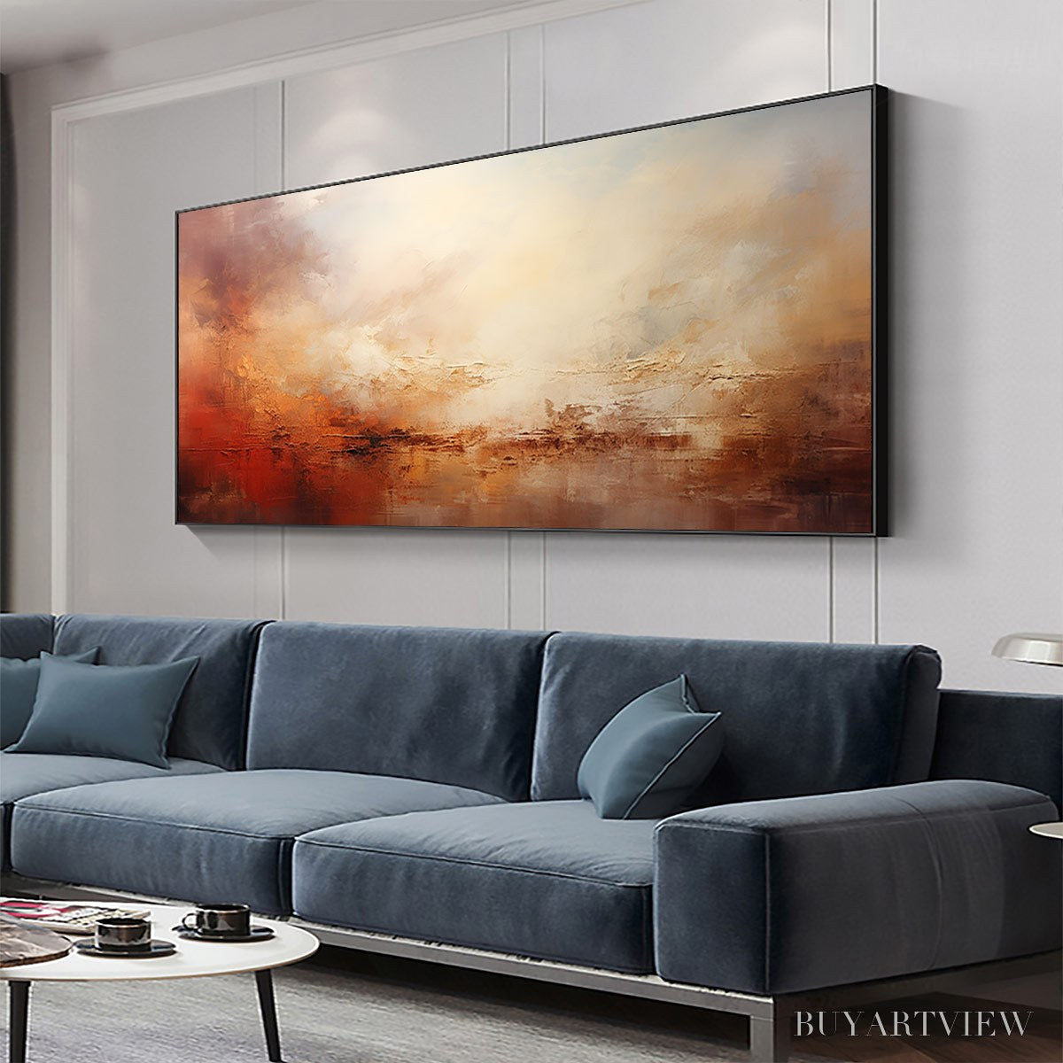 BUYARTVIEW Ember Sky – Abstract Landscape Textured Oil Painting in Warm Tones - image 4