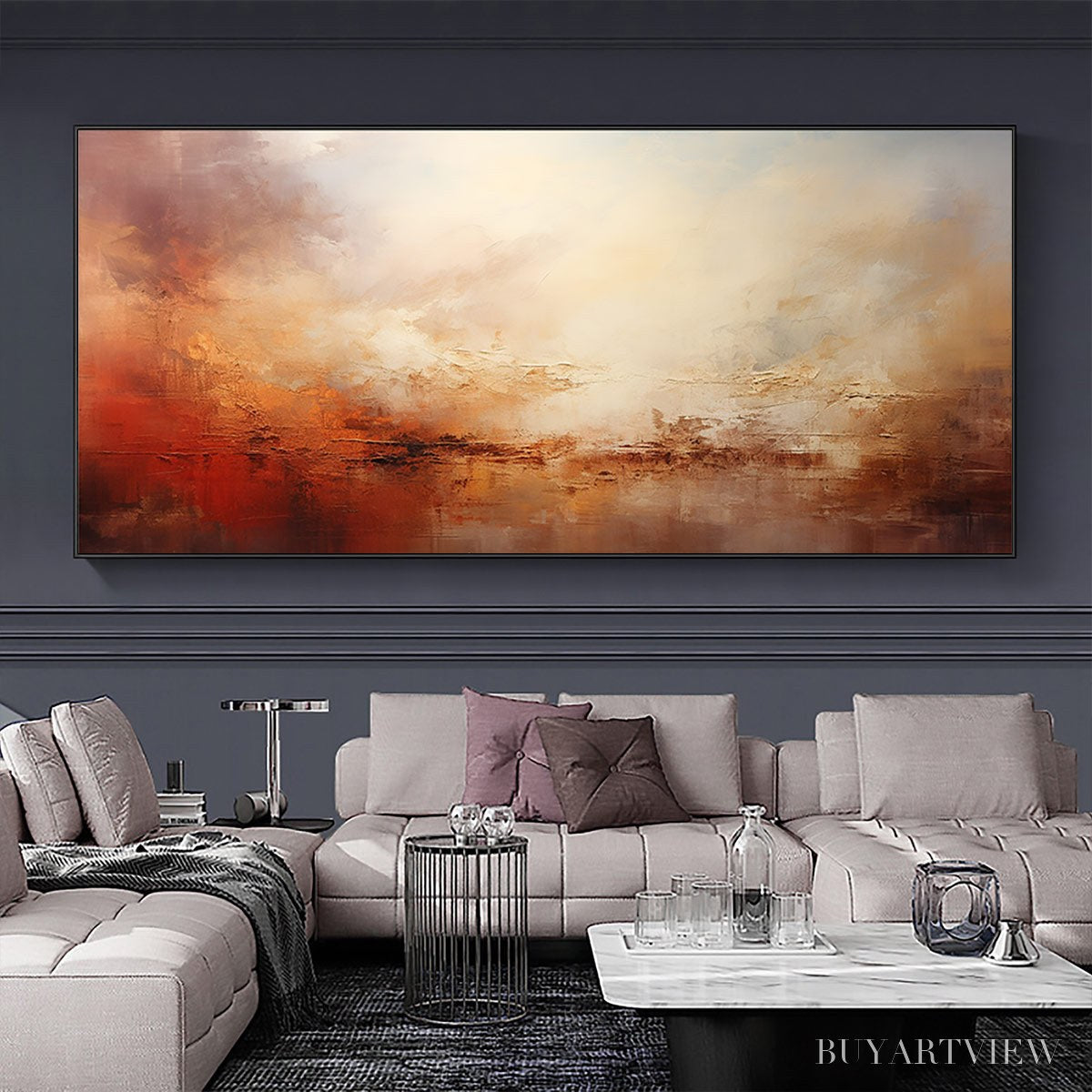 BUYARTVIEW Ember Sky – Abstract Landscape Textured Oil Painting in Warm Tones - image 5