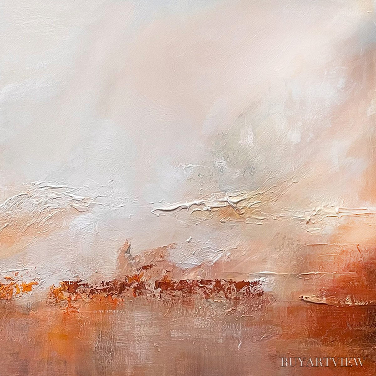 BUYARTVIEW Ember Sky – Abstract Landscape Textured Oil Painting in Warm Tones - image 6