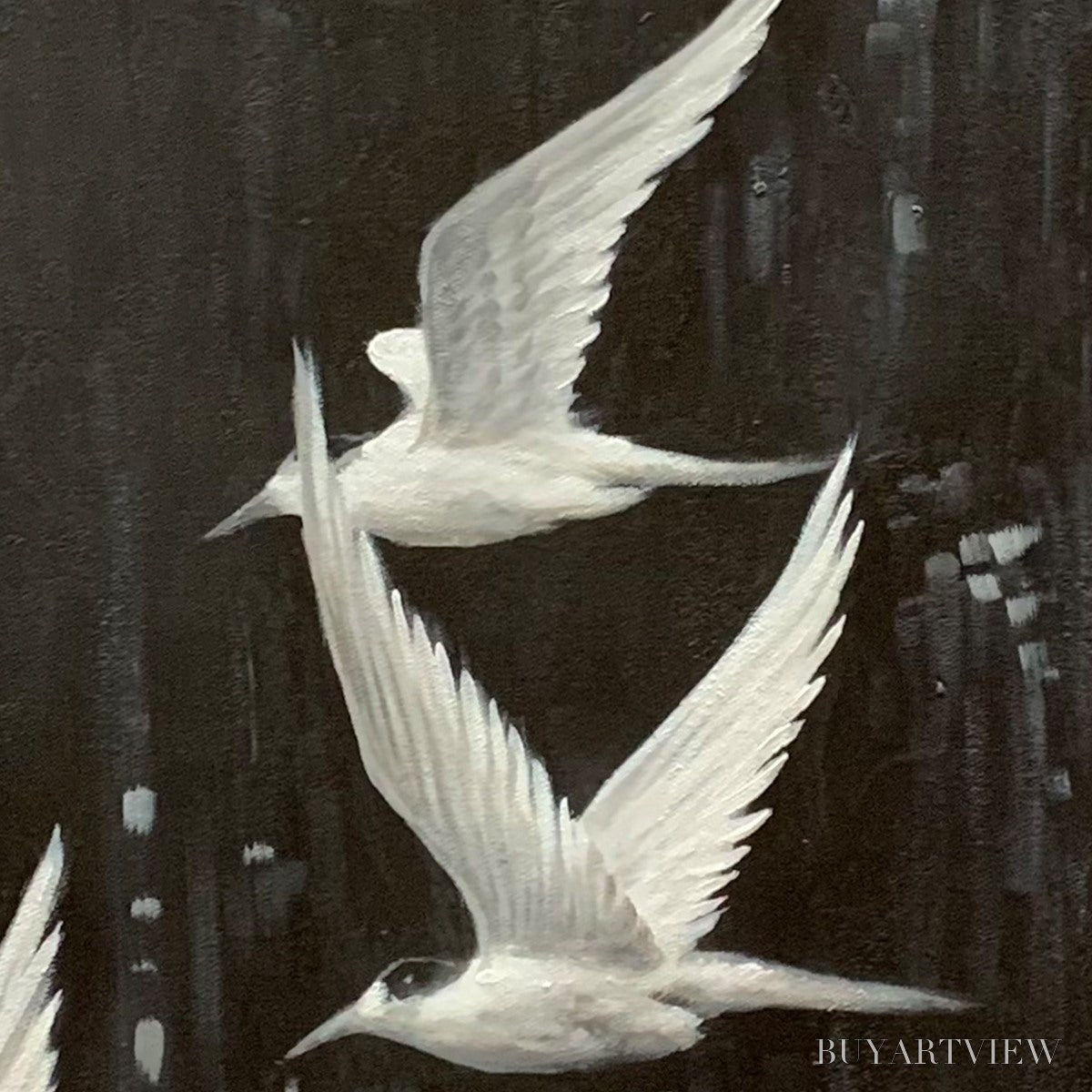 BUYARTVIEW Night Flight – Monochromatic Birds in Flight Oil Painting - image 3