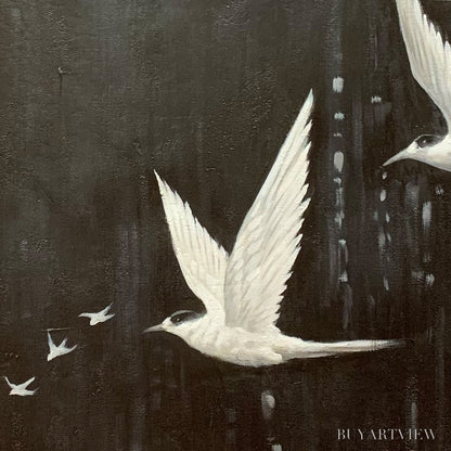 BUYARTVIEW Night Flight – Monochromatic Birds in Flight Oil Painting - image 5