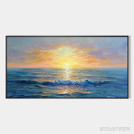 BUYARTVIEW Golden Horizon – Panoramic Coastal Sunset Oil Painting - image 1