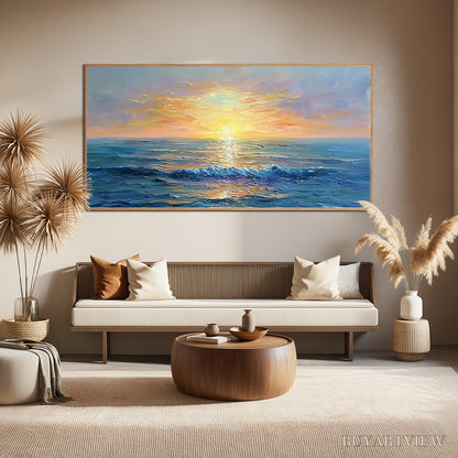 BUYARTVIEW Golden Horizon – Panoramic Coastal Sunset Oil Painting - image 2