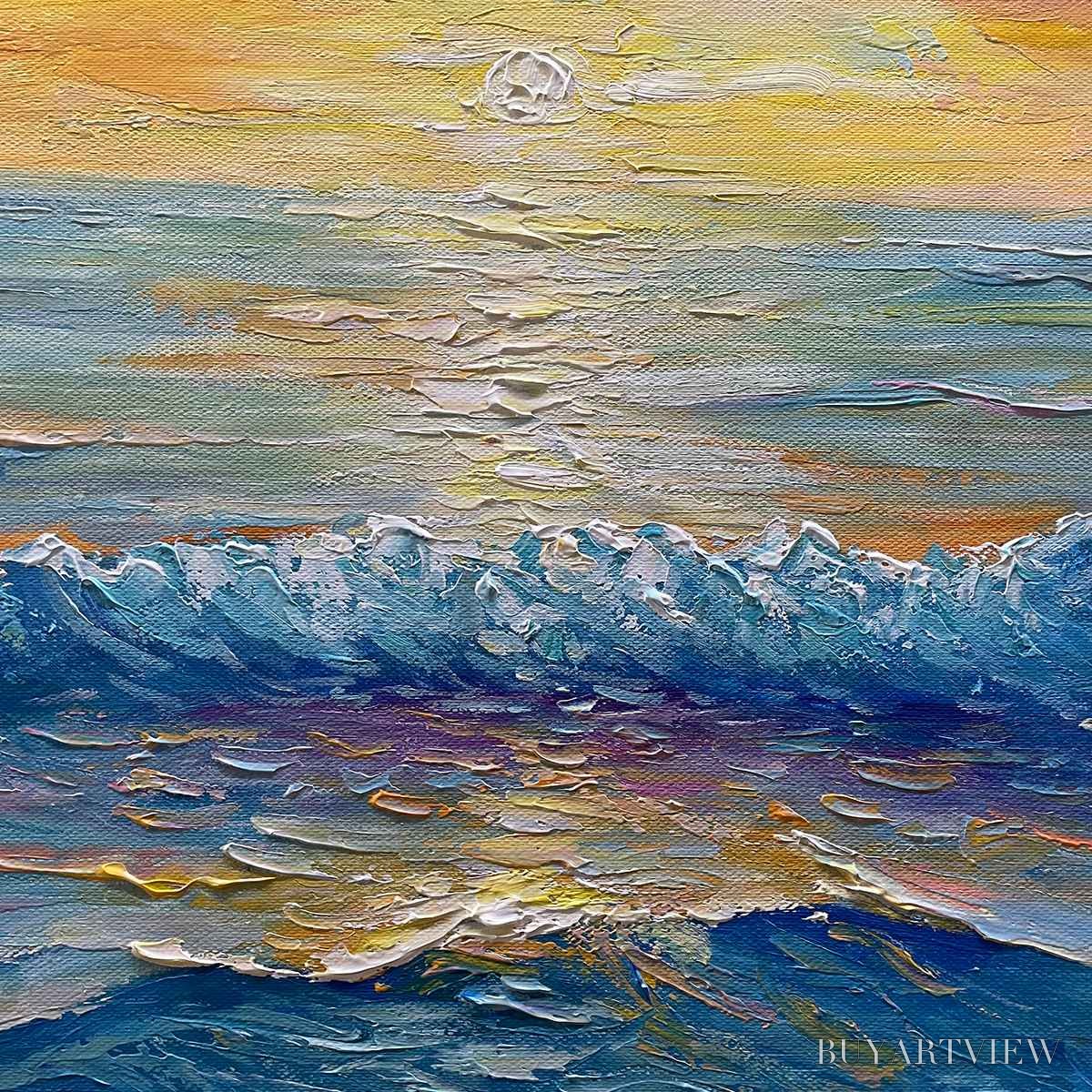 BUYARTVIEW Golden Horizon – Panoramic Coastal Sunset Oil Painting - image 5