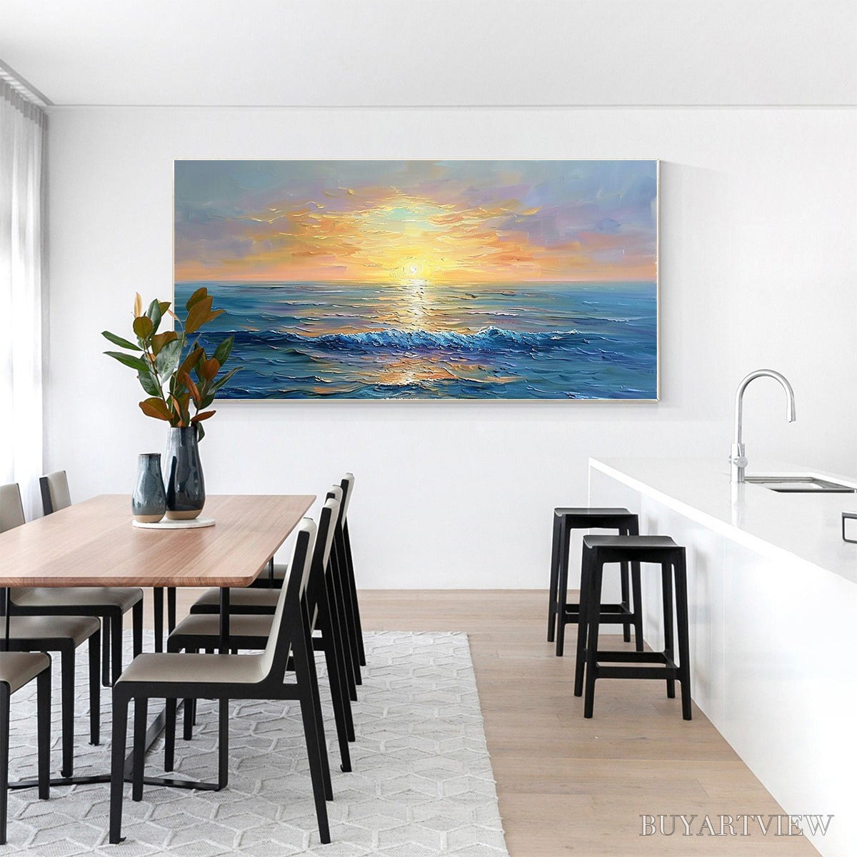 BUYARTVIEW Golden Horizon – Panoramic Coastal Sunset Oil Painting - image 6