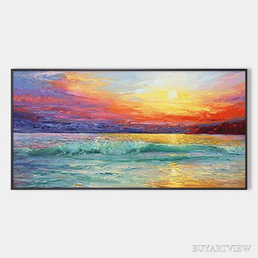 BUYARTVIEW Fiery Kiss – Coastal Sunset Oil Painting - image 1