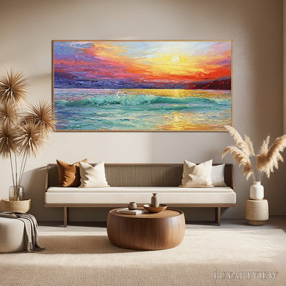 BUYARTVIEW Fiery Kiss – Coastal Sunset Oil Painting - image 2