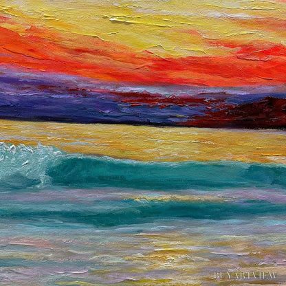 BUYARTVIEW Fiery Kiss – Coastal Sunset Oil Painting - image 3