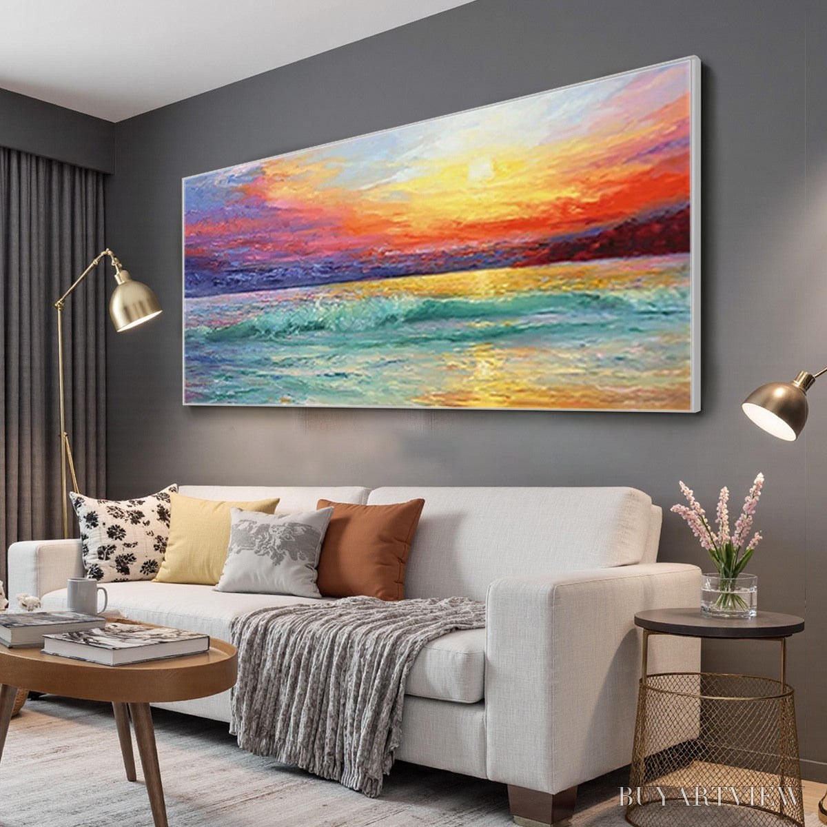 BUYARTVIEW Fiery Kiss – Coastal Sunset Oil Painting - image 4