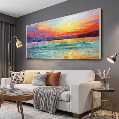 BUYARTVIEW Fiery Kiss – Coastal Sunset Oil Painting - image 4