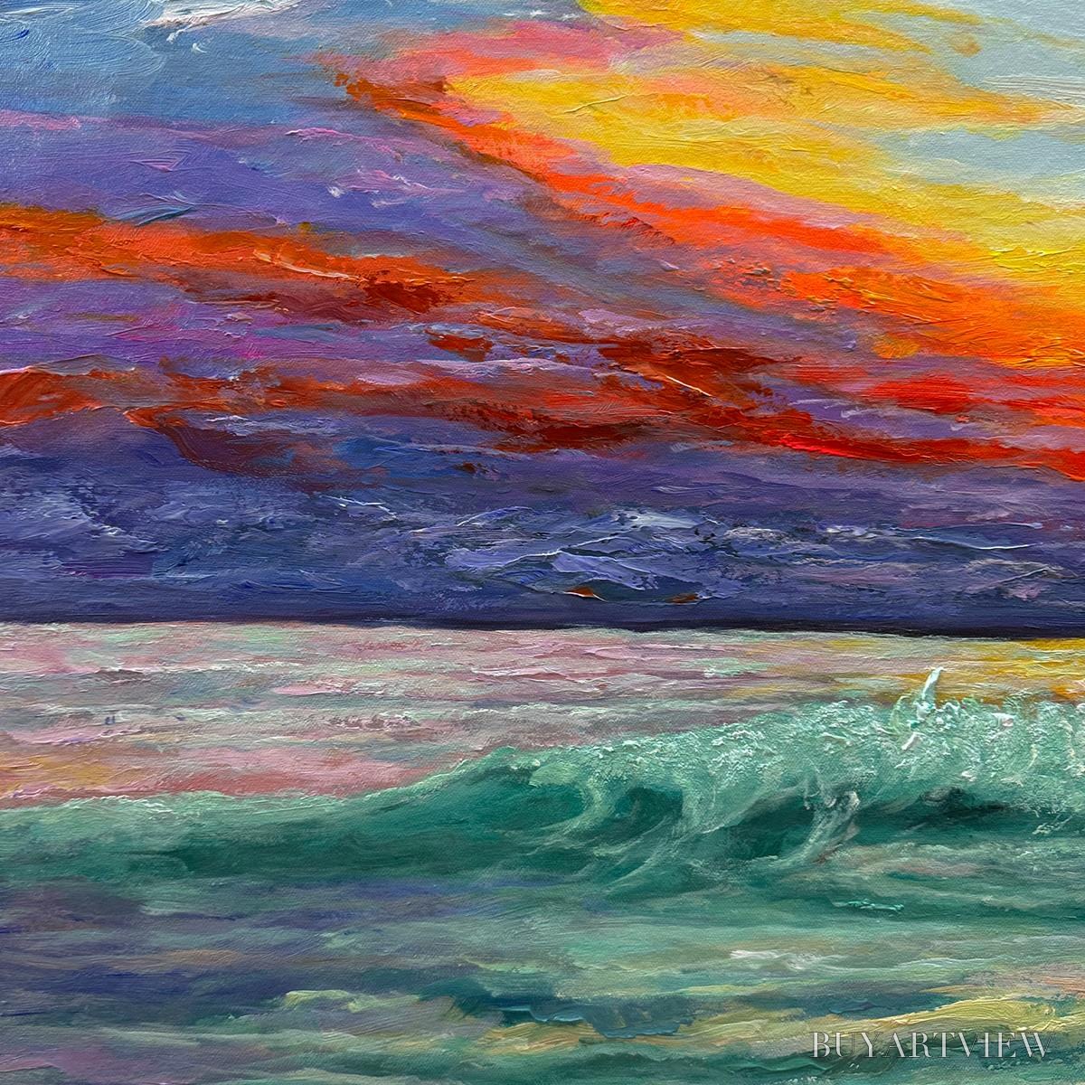 BUYARTVIEW Fiery Kiss – Coastal Sunset Oil Painting - image 5