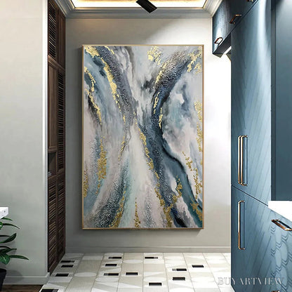 BUYARTVIEW Celestial River – Vertical Abstract Oil Painting with Gold Leaf Accents - image 2