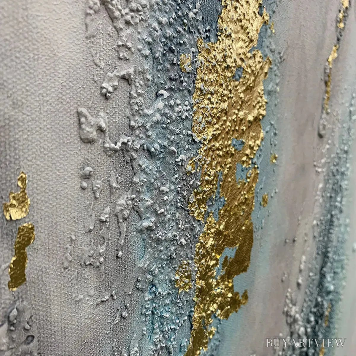 BUYARTVIEW Celestial River – Vertical Abstract Oil Painting with Gold Leaf Accents - image 3