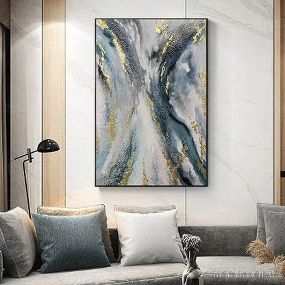 BUYARTVIEW Celestial River – Vertical Abstract Oil Painting with Gold Leaf Accents - image 4