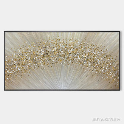 BUYARTVIEW Golden Aurora – Abstract Painting in Gold and Beige, Horizontal Canvas, Modern - image 1
