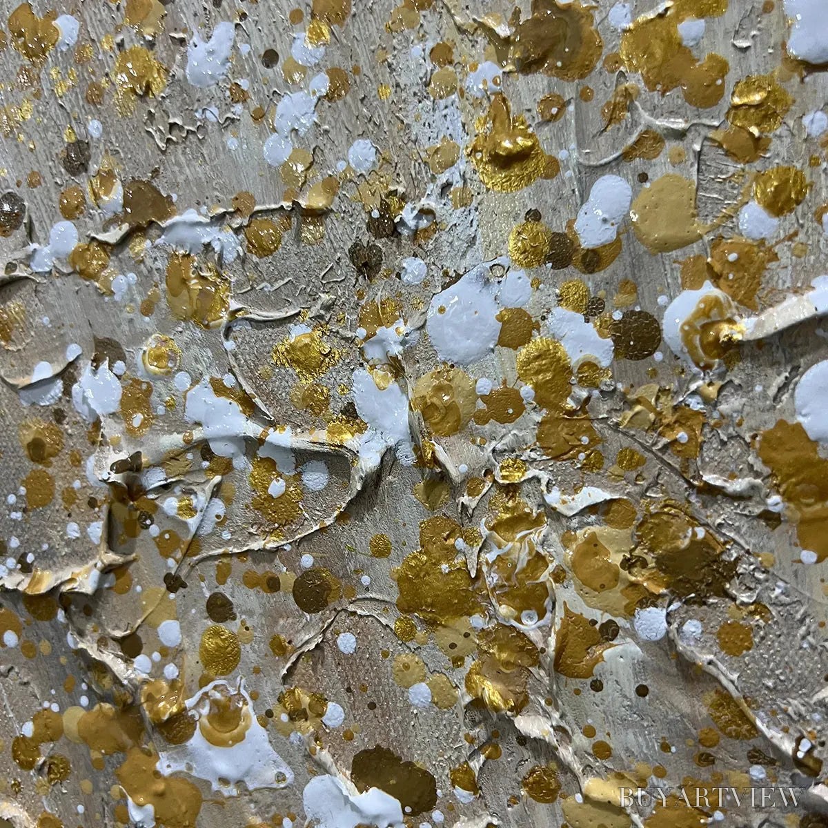BUYARTVIEW Golden Aurora – Abstract Painting in Gold and Beige, Horizontal Canvas, Modern - image 3
