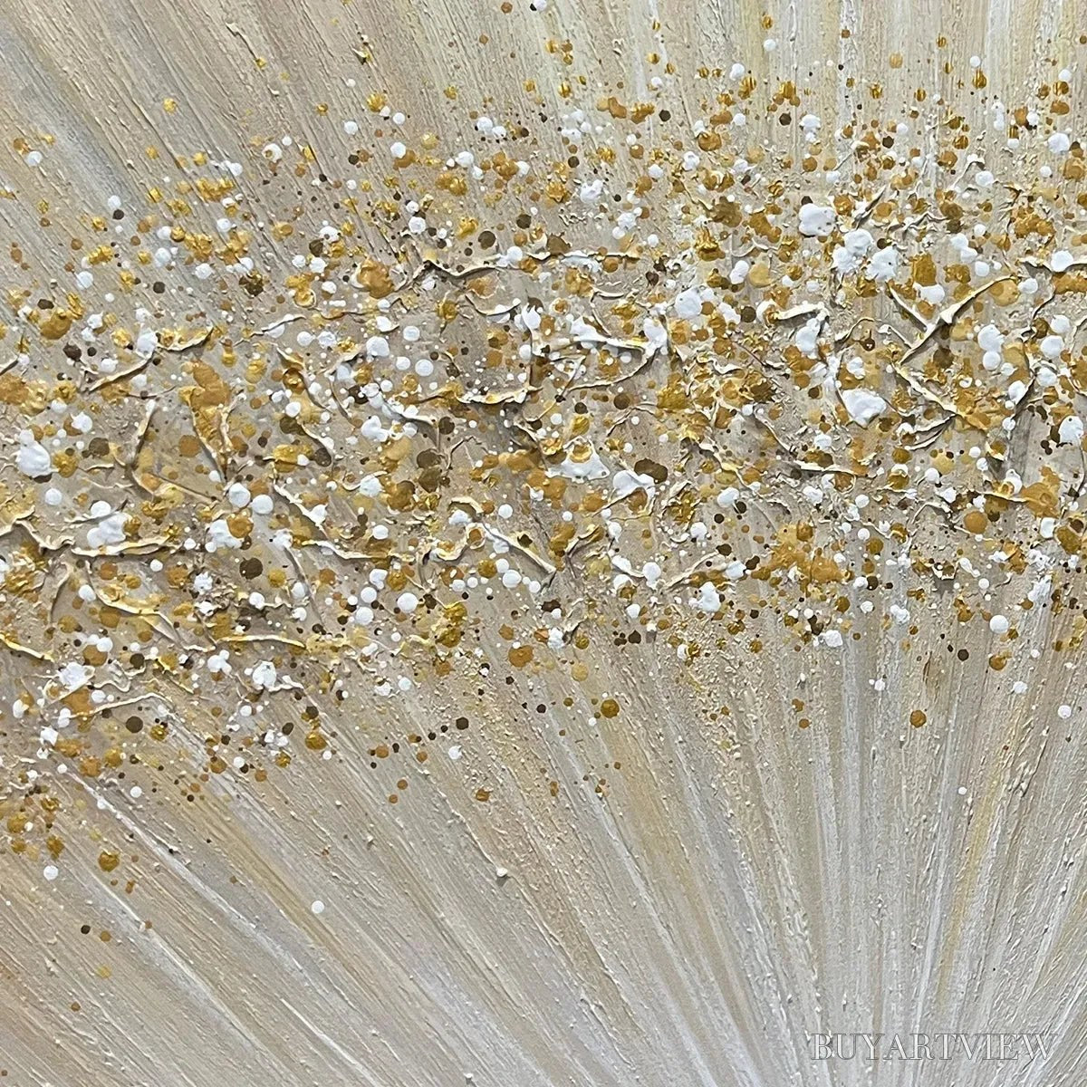 BUYARTVIEW Golden Aurora – Abstract Painting in Gold and Beige, Horizontal Canvas, Modern - image 5