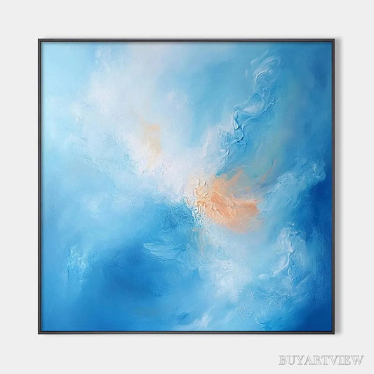 BUYARTVIEW Skyscape Serenity – Abstract Blue and Peach Oil Painting - image 1