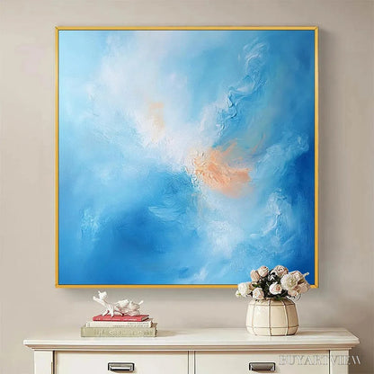 BUYARTVIEW Skyscape Serenity – Abstract Blue and Peach Oil Painting - image 2