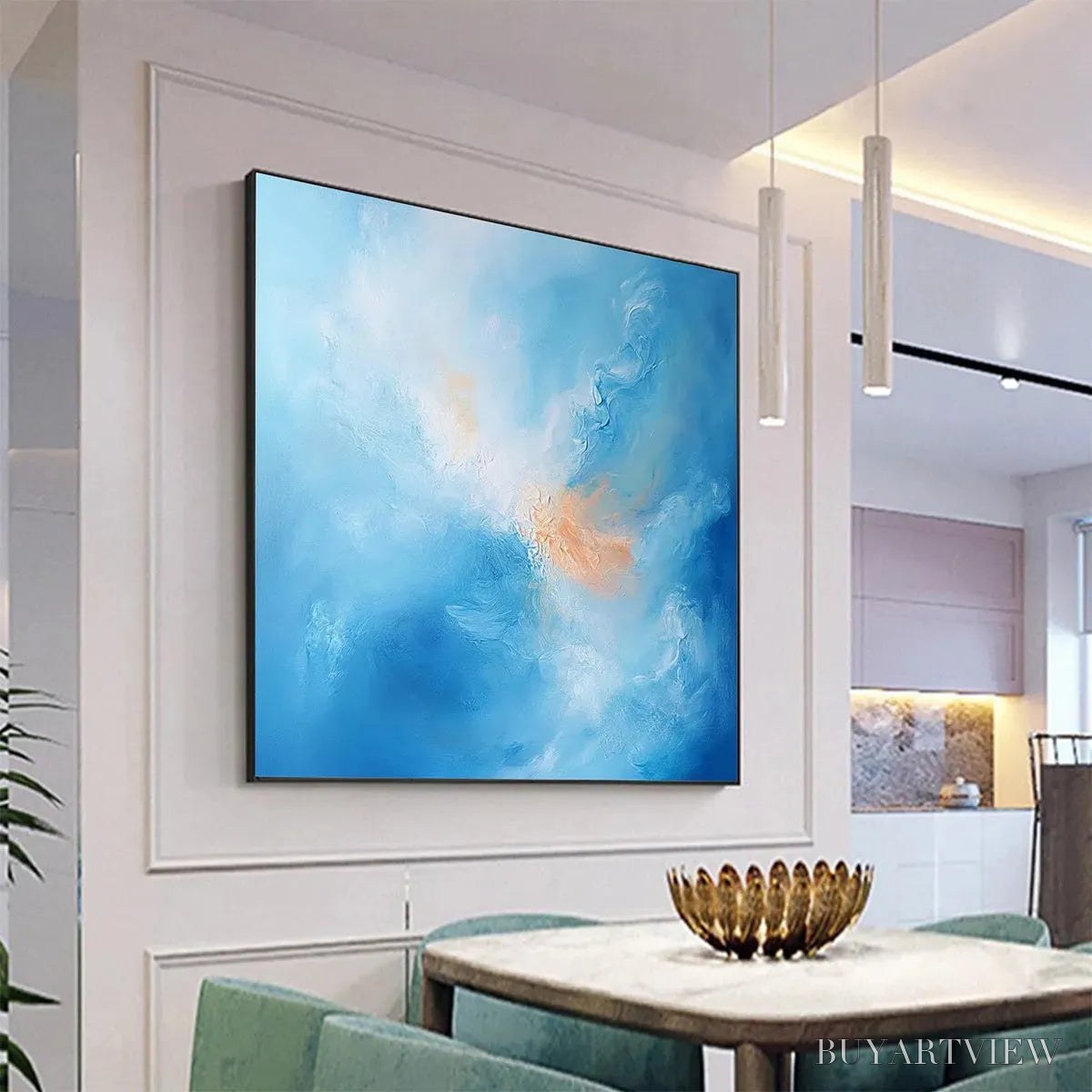 BUYARTVIEW Skyscape Serenity – Abstract Blue and Peach Oil Painting - image 3