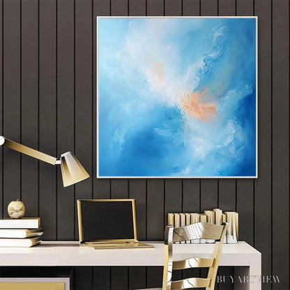 BUYARTVIEW Skyscape Serenity – Abstract Blue and Peach Oil Painting - image 5