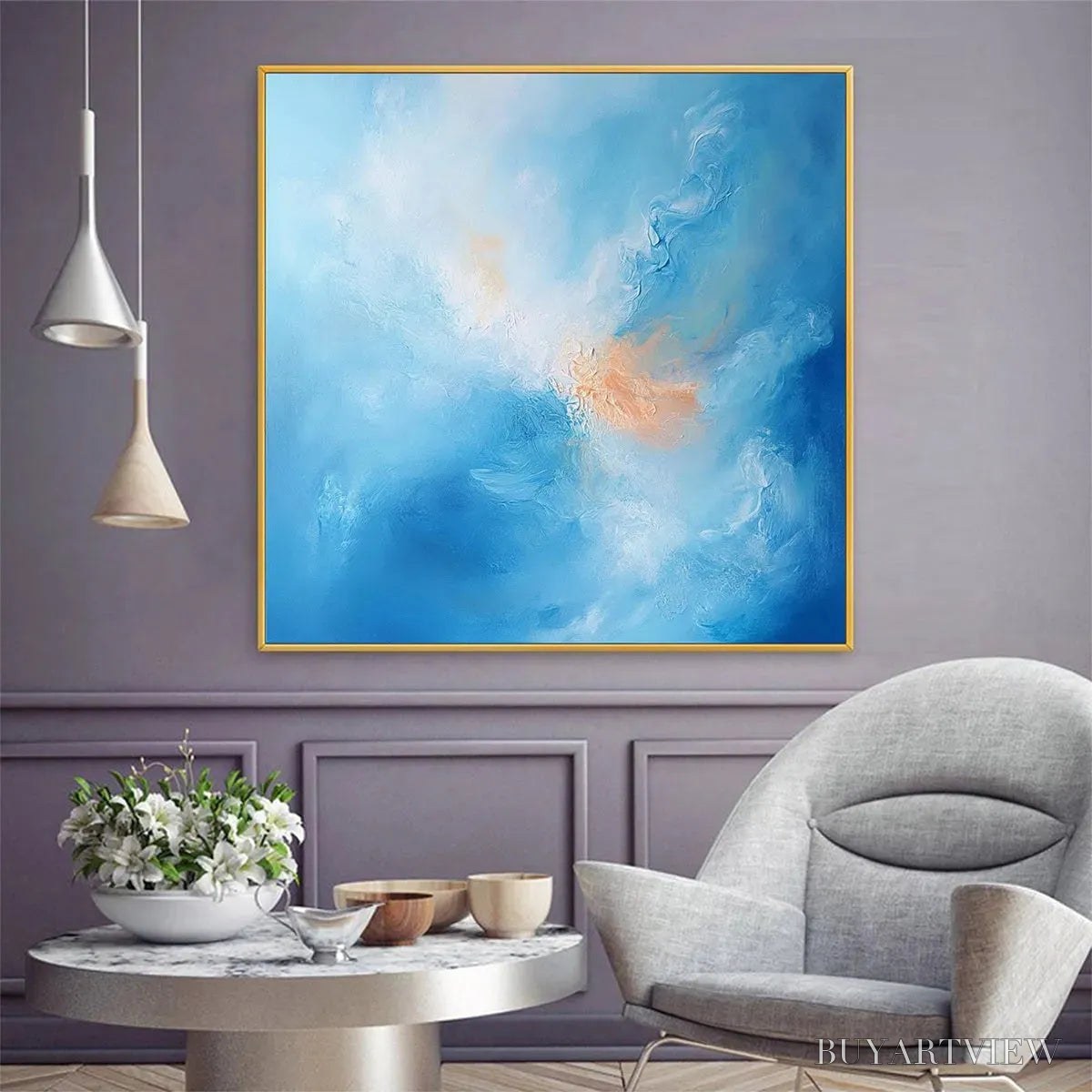 BUYARTVIEW Skyscape Serenity – Abstract Blue and Peach Oil Painting - image 6