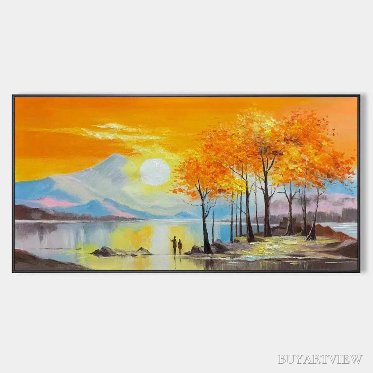 BUYARTVIEW Sunset Landscape Oil Painting - Vibrant Orange Art - image 1