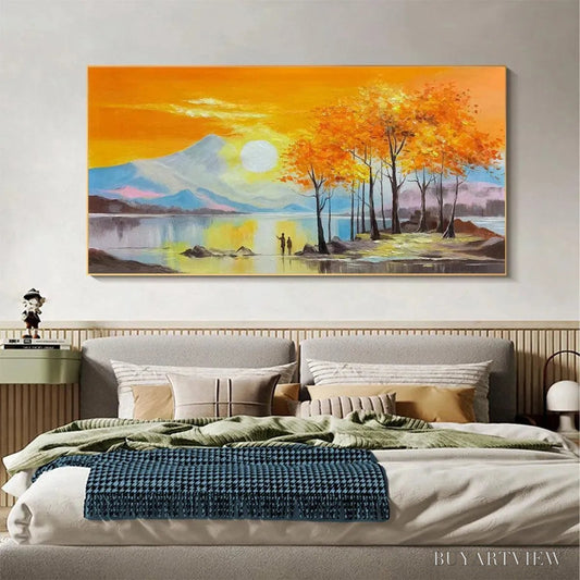 BUYARTVIEW Sunset Landscape Oil Painting - Vibrant Orange Art - image 2