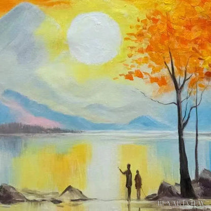 BUYARTVIEW Sunset Landscape Oil Painting - Vibrant Orange Art - image 3