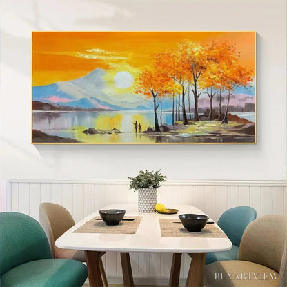 BUYARTVIEW Sunset Landscape Oil Painting - Vibrant Orange Art - image 5