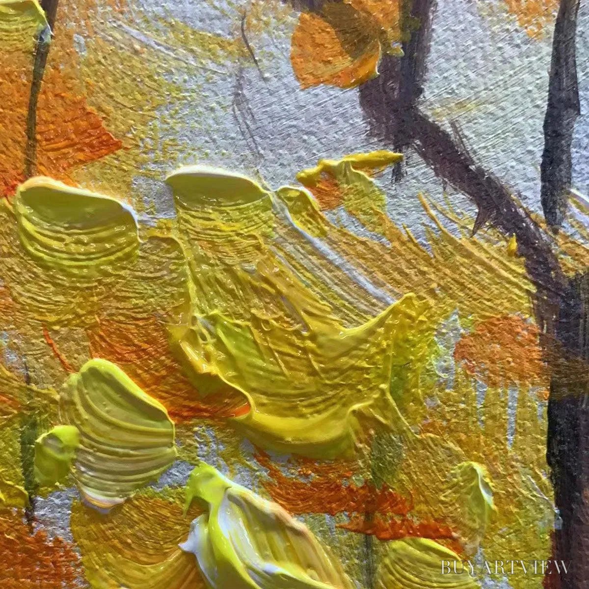 BUYARTVIEW Sunset Landscape Oil Painting - Vibrant Orange Art - image 6