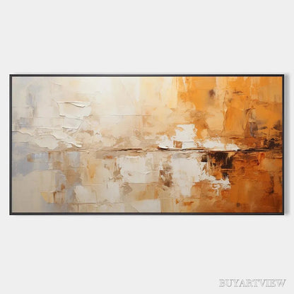 BUYARTVIEW Desert Dusk – Panoramic Abstract Painting in Orange and Beige, Textured Canvas, Modern - image 1
