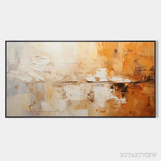 BUYARTVIEW Desert Dusk – Panoramic Abstract Painting in Orange and Beige, Textured Canvas, Modern - image 1