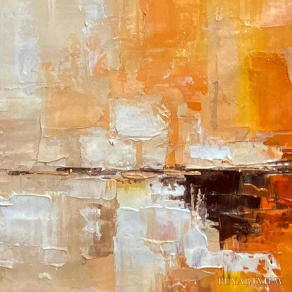 BUYARTVIEW Desert Dusk – Panoramic Abstract Painting in Orange and Beige, Textured Canvas, Modern - image 3