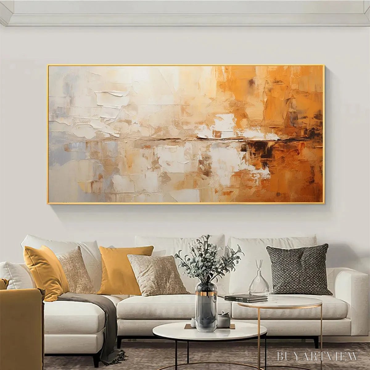 BUYARTVIEW Desert Dusk – Panoramic Abstract Painting in Orange and Beige, Textured Canvas, Modern - image 6