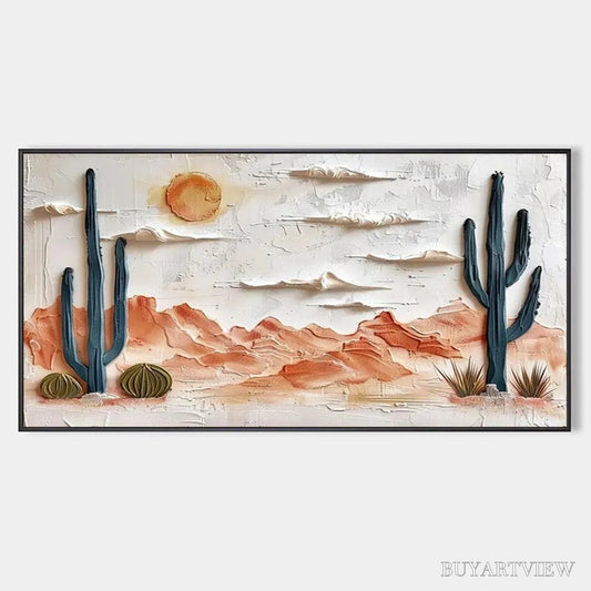 BUYARTVIEW Desert Sunrise – Textured Desert Landscape Painting, Impasto , Horizontal Canvas, Southwestern Decor - image 1
